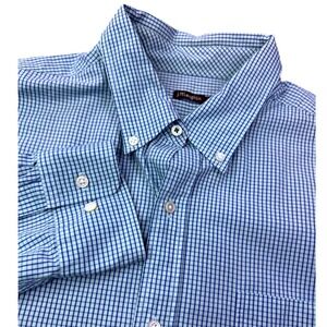 J. McLaughlin Mens XL Blue Plaid Button Down Shirt Long Sleeve Preppy
